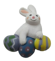 VTG EASTER UNLIMITED WHITE pink BUNNY RABBIT blue yellow green Eggs BROOCH Pin
