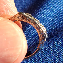 Original EARTH MINED DIAMOND Deco Statement Ring PLATINUM Sapphire 14K GOLD Band