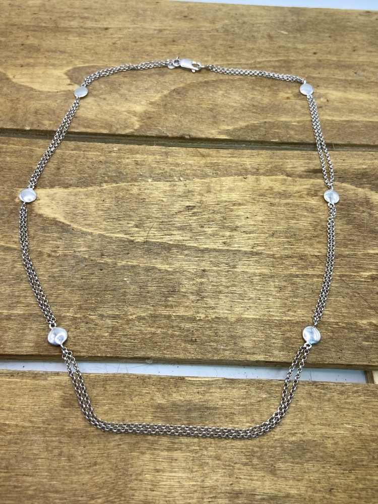 Vintage Dual Rolo Link 950 Sterling Silver Stationed Necklace 19”