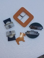 Vintage Mixed Bakelite Lot Buckles & Scotty Dog Figure (Check Description)