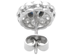 1Ct Basaltic Sapphire and 1.50Ct Diamond 18k White Gold Cluster Earrings