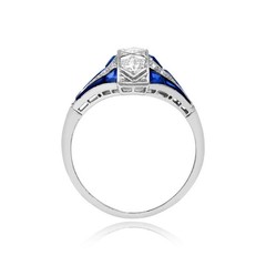 Art Deco Style Lab Created Diamond & Sapphire 14k White Gold FN Engagement Ring