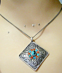 Vtg Necklace Pendant Tibet Amulet Sterling silver Filigree marks “Nepal .925”