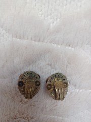 Vintage West Germany Purple Glass Cabochon Gold Tone Clip On Earrings