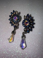 Vintage AB Rhinestone Dangle Drop Earrings Pierced Silver Tone