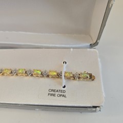 18kt Gold Over Sterling Silver Diamonds & Created Fire Opal Tennis Bracelet 7.5