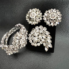 Vintage La Roco Art Deco Clear Crystal Rhinestone Bracelet Earrings Bracelet Set