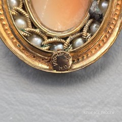 Vintage Italian Cameo Profile Oval Brooch Pin / Pendant 12k GF Faux Pear
