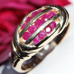 14k yellow gold ring 1.00ct natural treated ruby size 8 swirl band vintage 4.6g