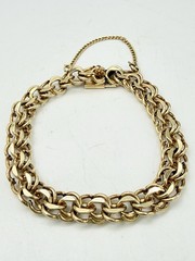 12K Gold Filled Vintage Double Link Charm Bracelet With Safety Chain 7.5in.