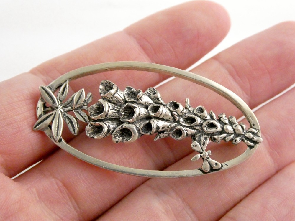 Vintage MASJ Maureen Ann Story Jones 1990 Silver Plated Pewter Foxglove Pin 9.2g