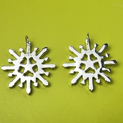 Large HHH Snowflake Rhinestone Earrings Silver Tone Pierced 2″ Diameter