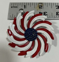 Patriotic Enamel Flower Power Brooch Pin Red White Blue Swirls 60s Daisy USA VTG