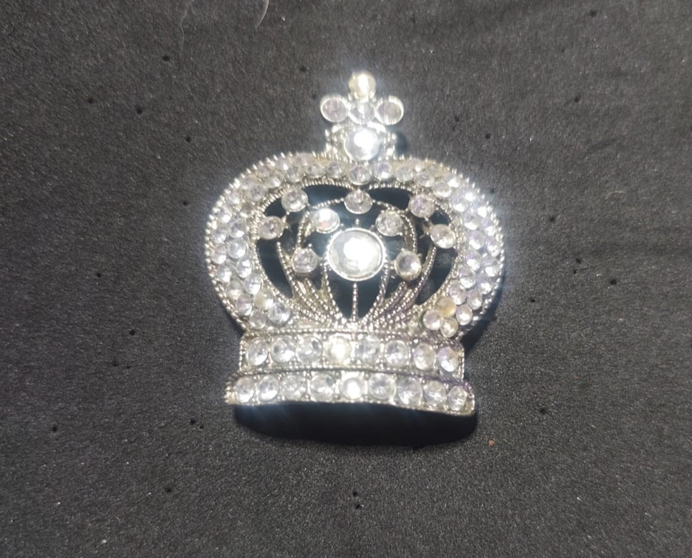 Large Crown Rhinestone Brooch Silver Tone Royal Tiara Statement Pin 87x75mm Vint