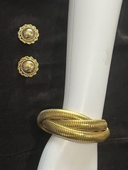 Vintage 80s Chunky Gold Tone Twist Bracelet And Statement Pierced Earrings Set
