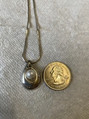 MOM Pendant Sterling Silver With White Pearl Choker Necklace 16” Mother’s Day