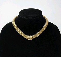 Vintage Gold Tone Mesh Choker Necklace Magnetic Clasp 17 Inches Unsigned 80s