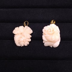 Light Pink Flower Two Stone Pendants Gold Tone
