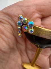 Vintage Cocktail Champagne Glass Brooch AB Rhinestone Bubbles Gold Tone Figural