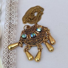 Vintage Necklace Gold Tone Aurora Borealis Chandelier Bohemian Oriental Ethnic