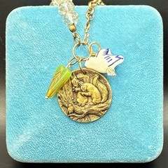 Vintage Brassy Bronzy Necklace & Charms of Mixed Metals: Heart, Bird, Squirrel
