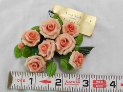 English Clay Handmade California Vintage Roses Brooch
