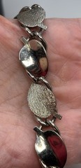Vintage Panel Bracelet Silver Tone Textured Leaf Design Shiny Box Clasp 6.5”