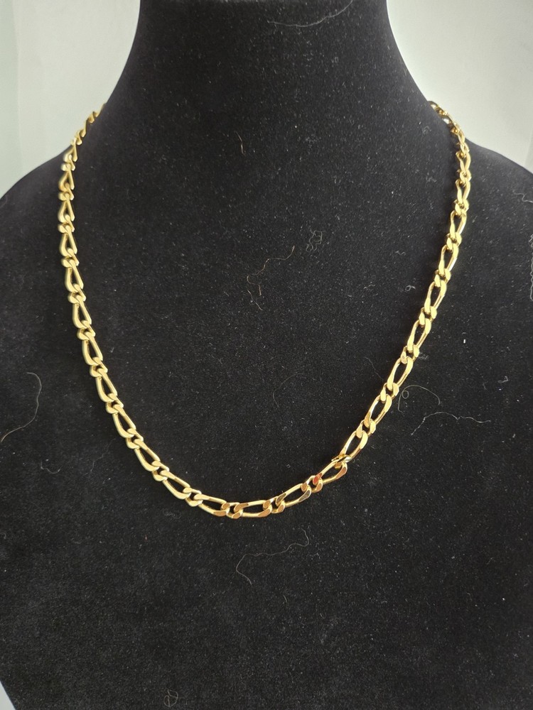 VINTAGE MONET NECKLACE Figaro Chain Link Gold Tone 24″