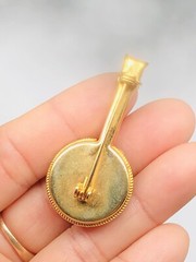 Vtg Micro Mosaic Blue Green Red Yellow White Flower Mandolin Music Pin Brooch