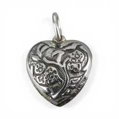 Sterling Silver Puffy Heart Charm for Bracelet Flowering Tree Vintage BCS New 8
