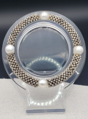 Vintage White Pearl Silver Tone Set Necklace 17″ Bracelet 6.25 in upstretched