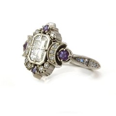 Art Deco Style Lab Created Diamond Moon Goddess Inspired 925 Silver Wedding Ring