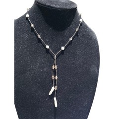 Vintage 925 Sterling Silver Freshwater Pearl & Crystal Lariat Necklace, Boho Mul