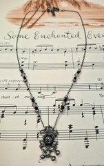 Vintage LIZ PALACIOS Necklace Dainty Crystal Pearl Black & Grey Delicate Signed