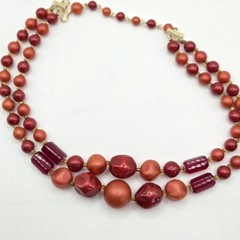 Red and Orange Vintage Mid-Century Japan Glass Bead Choker Necklace