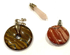 STERLING SILVER TIGER IRON DONUT ROSE QUARTZ PRISM JASPER CIRCLE PENDANT LOT 3