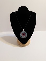 Round Multicolor Resin Pendant And Black Cord Necklace. FLAWED Cord.