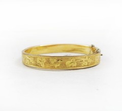 Vintage Edwardian Art Nouveau Art Deco Etched Gold Filled Floral Bangle Bracelet