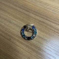VTG VAN DELL 1/20th 12k GOLD FILLED Circle Brooch Pin MULTI-COLOR RHINESTONES