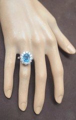 Vintage 18K White Gold Engagement Ring 2.84ct. Natural Teal Blue Sapphire Oval