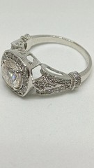 Art Deco Style Round Cut Lab Created Diamond 14k White Gold FN Wedding Ring