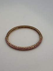 Vintage Nolan Miller Pink Rhinestone Gold Tone Hinged Bangle Bracelet