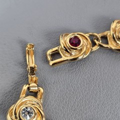 Vintage Gold-Tone Floral Bracelet W/ Whiter/Red Austrian Crystals & Original Box