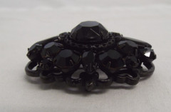 Vintage REGENCY Japanned Jet Black Rhinestone Pin Pendant Brooch Signed Mourning