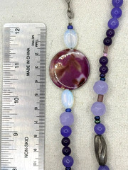 Purple Glass And Silver Metal Charms Art Deco Beaded Necklace 24 Inch