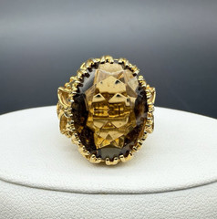 18K HGE Gold Tone Oval Faceted Brown Smoky Quartz Ornate Cocktail Ring Sz 4.75