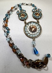 Vintage POGGI PARIS Swarovski Crystal Choker Necklace 13”-15” Bronze Tone