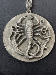 Vintage Edlee Scorpio Astrology Zodiac Rock Pendant Necklace Long Silver Tone