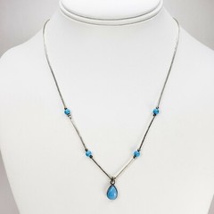 Sterling Silver 925 Turquoise Liquid Silver Turquoise Pendant Necklace 18 inches
