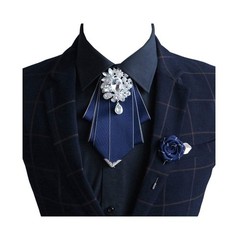 Vintage Silk Pretied Bow Tie Brooch Set for Men – Crystal Accents, Formal Wear